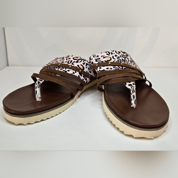 🖤 New Cream, Brown And Pink Lepoard Print Sandles - Picture 1 of 5